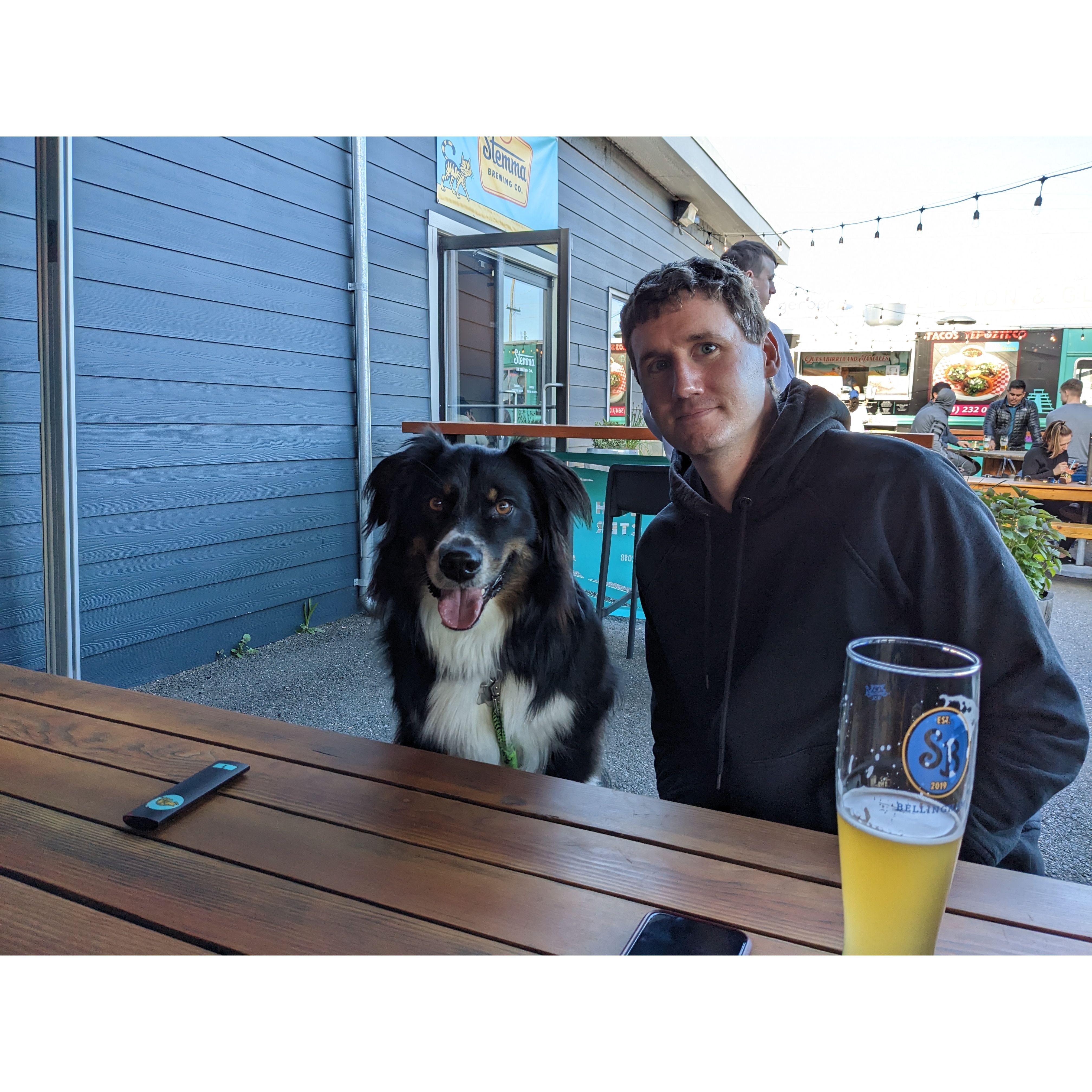 Remy and TJ at Stemma Brewery in Bellingham.