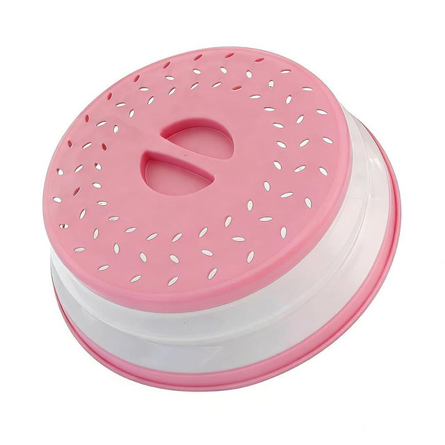 Small Collapsible Microwave Splatter Cover, Microwave Plate Cover With Steam Vent，BPA-Free Silicone & Plastic (pink, 8.5IN)