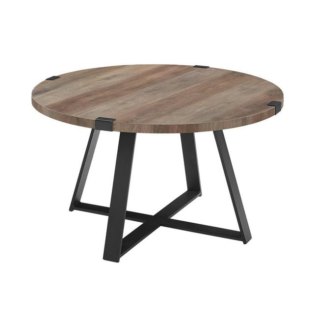 30" Round Urban Industrial Wood and Steel Coffee Table Gray Wash - Saracina Home