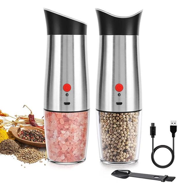 Electric Salt and Pepper Grinder Mill Rechargeable: - USB Automatic Gravity Salt Pepper Mills Set, Adjustable Grind Coarseness and High Capacity Refillable Salt Pepper Shaker