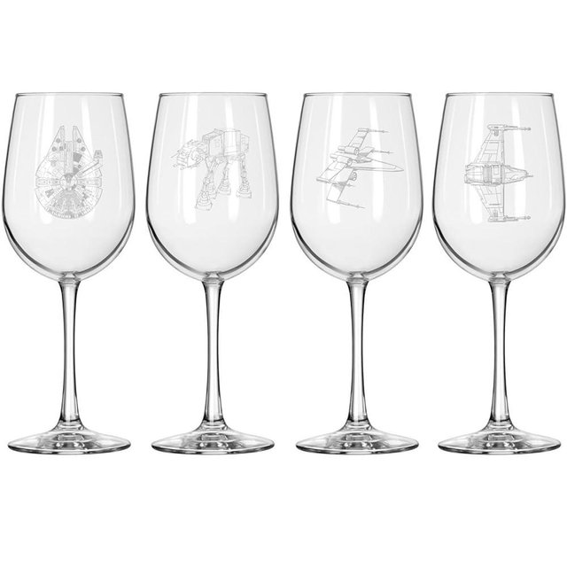 MIP Set of 4 Wine Glass for Red or White Wine Gift Spaceship Collection Two (16 oz Tall Stemmed)