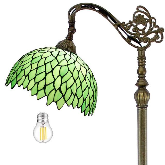 Tiffany Style Reading Floor Lamp Lighting W12H64 Inch Green Wisteria Stained Glass Lampshade Antique Adjustable Arched Base S523 WERFACTORY Lamps Living Room Bedroom Beside Table Desk Lover Gifts