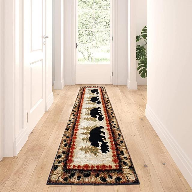 Masada Masada Rugs 2'x7' Cabin/Lodge Theme Area Rug with Bear and Cub Scene
