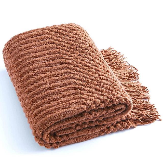 BLAGIC Rust Fall Throw Blanket for Couch, Bed, Halloween, Christmas, Farmhouse, Woven Decorations Brown Throw Fringe for Living Room, Soft Chunky Knit Blanket Tassels for Kids, Women, Men or Pets.