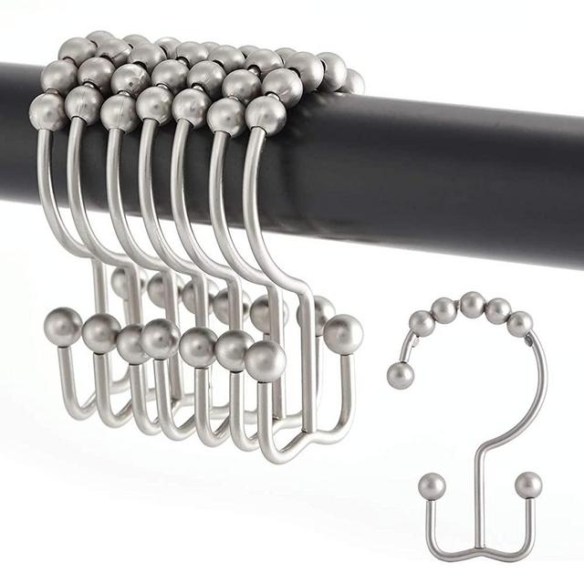 Shower Curtain Hooks Rings, Rust-Resistant Stainless Steel Double Glide Shower Hooks for Bathroom Shower Rods Curtains Set of 12 Shower Hooks (Matte Nickel)