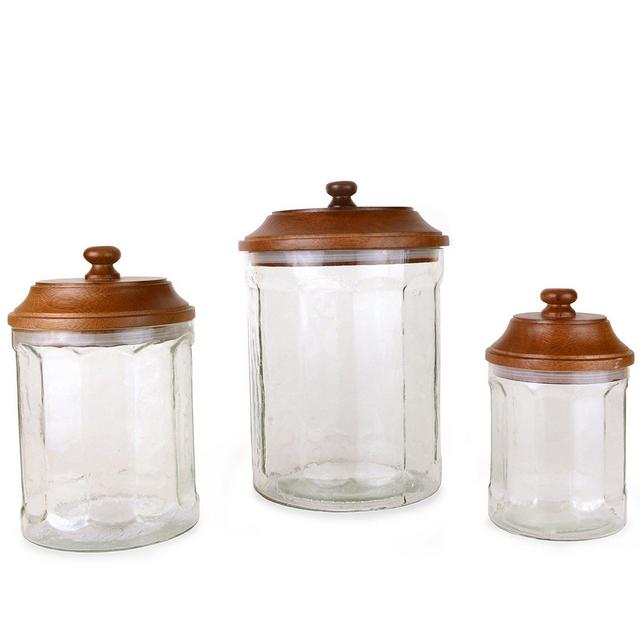 Mud PieCirca Glass Wood Canisters, Set of 3