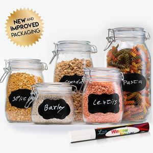 HomEquip 5-Piece Airtight Canister Set with Clip Top Lids (Clear Glass): Kitchen Preserving Storage Jars - Great Dry Food Pantry Containers for Pasta, Cereal, Cookies, Sugar, Flour Coffee & Tea