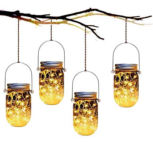 Mason Jar Solar Lanterns Lights,4 Pack 30 Led Lights Starry Star Fairy Firefly Jar Lights,for Outdoor Patio Garden Yard Mason Jar Wedding Table Decor Solar Lantern Lights(Mason Jars/Hangers Included)