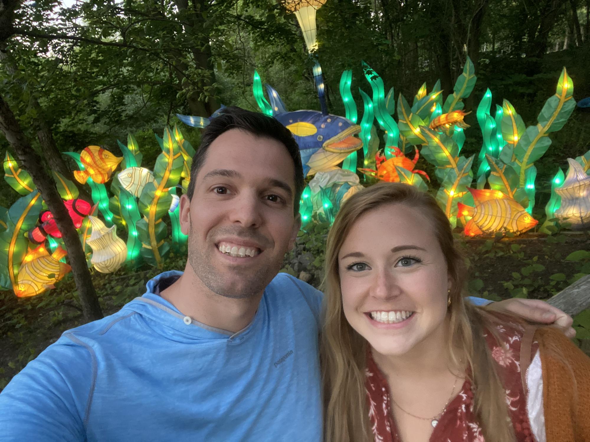 One of the bride and groom’s very first pictures together. Roger Williams Park Zoo Asian Lantern Spectacular 2021