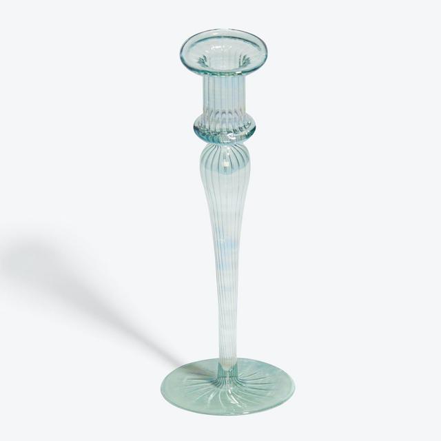Aurora Green Glass Candlestick 14"