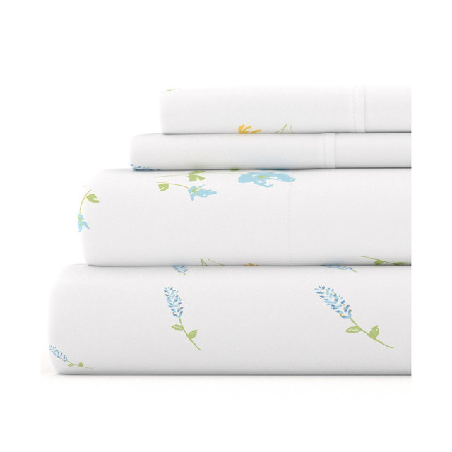Floral & Paisley Patterns 4PC Sheet Set - Extra Soft - Becky Cameron, Bluebirds Light Blue, Queen