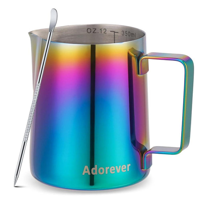 Milk Frothing Pitcher Colorful 350ml (12oz) Steaming Pitchers Stainless Steel Milk Coffee Cappuccino Latte Art Barista Steam Pitchers Milk Jug Cup with Decorating Art Pen