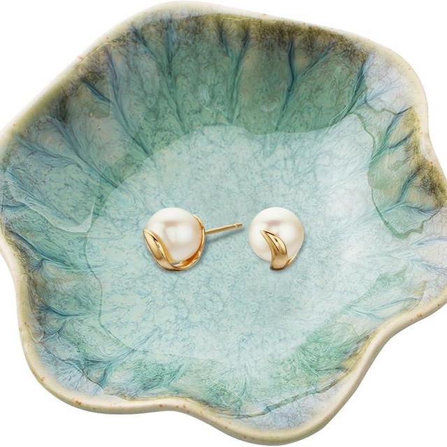 Ceramic jewelry dish,leaf jewelry tray key tray,jewelry holder,small ring dish holder Jewelry Plate trinket tray catchall tray nightstand decor for entryway table room decor（Crystal green）