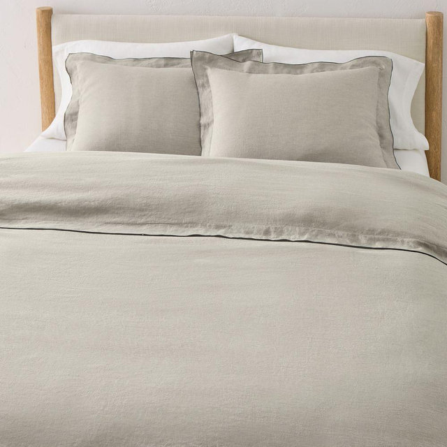 European Flax Linen Merrow Edge Full/Queen Duvet, Warm Gray Melange