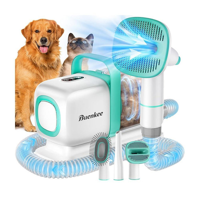Buenkee Dog Grooming Vacuum, Dog Vacuum for Shedding Grooming, Low Noise Quiet Dogs Pet Fur Hair Remover Kit, 15kpa Cat Groomer Shedding Brush Attachment Home Cleaning Supplies Set