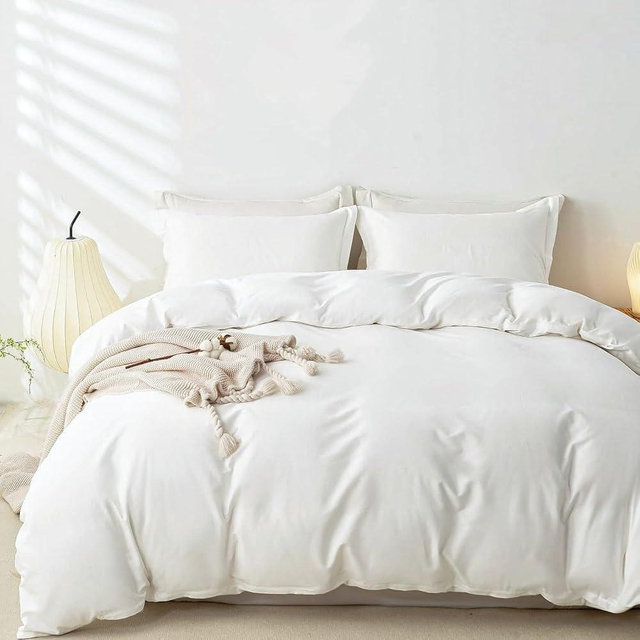 OAITE 100% Washed Cotton Duvet Cover Queen Size Soft Breathable Durable Bedding with Zipper Closure & 8 Corner Ties- 3 Pieces Plain Simple Duvet Cover Set,2 Pillow Shams,1 Duvet Cover(90"x90")