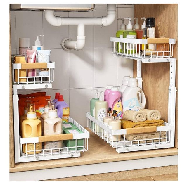2-Pack Under Sink Organizer, Adjustable Height