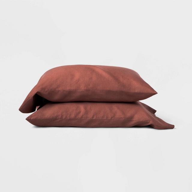 Standard 100% Linen Solid Pillowcase Set Clay - Casaluna™