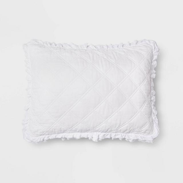 Standard Vintage Washed Ruffle Sham White - Threshold™