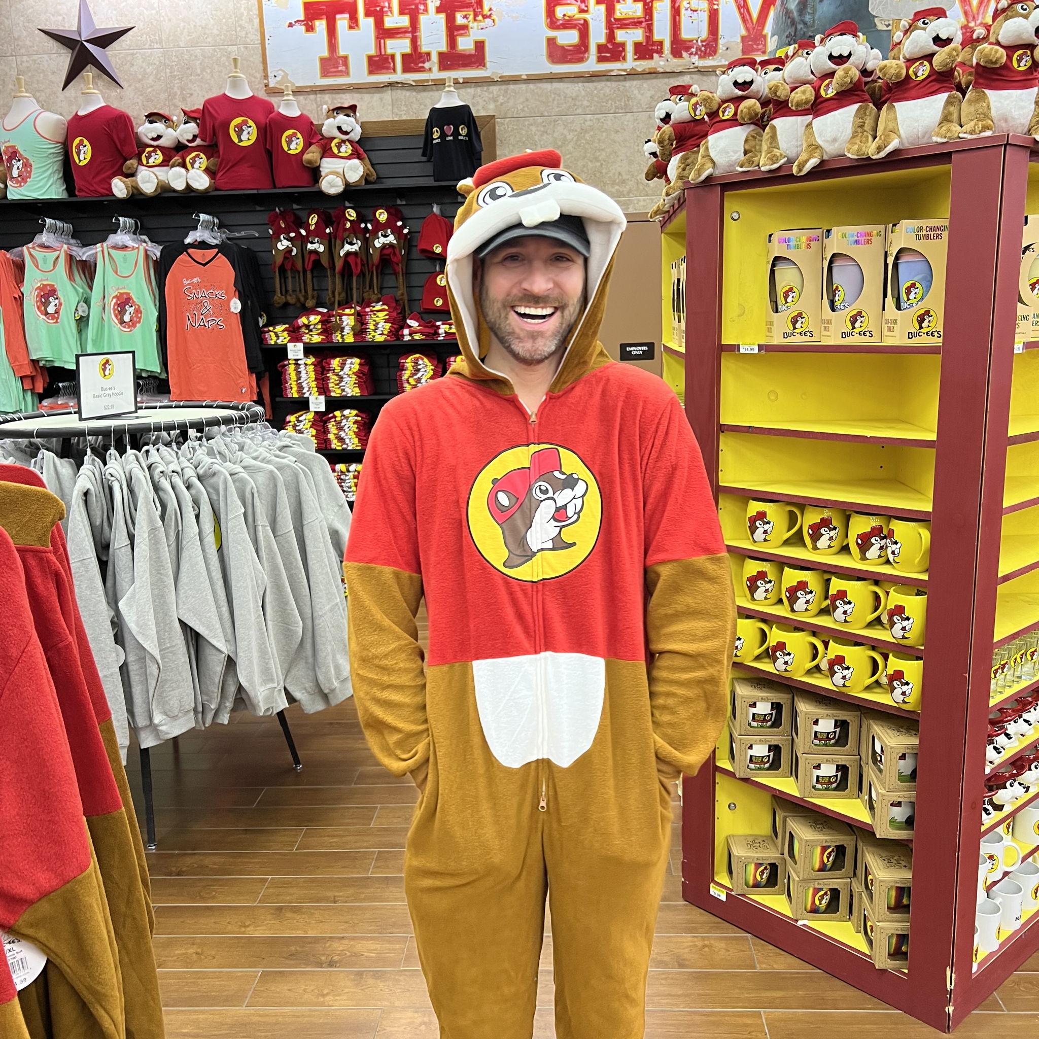 Kyle's first trip to Buc-ees! Why get a t-shirt when you can get a onesie?