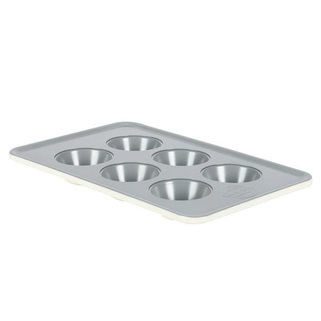 SUR LA TABLE Kitchen Essentials Bake Sale 6 Cup PFA Free Ceramic Nonstick Round Muffin/Cupcake Pan - Linen White