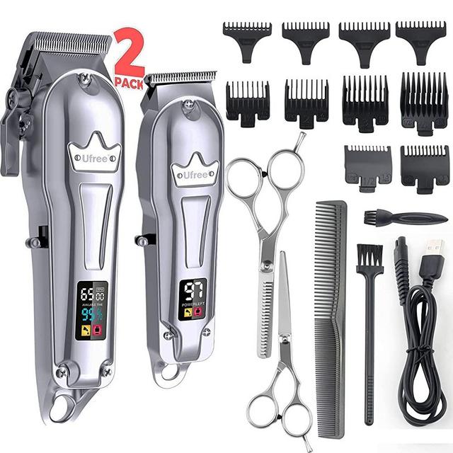 Ufree Hair Clippers for Men + T-Blade Trimmer Kit, Professional Hair Cutting Kit Beard Trimmer Barbers Clippers for Men Women Kids Clipper Set Cordless & LED Display (Silver)