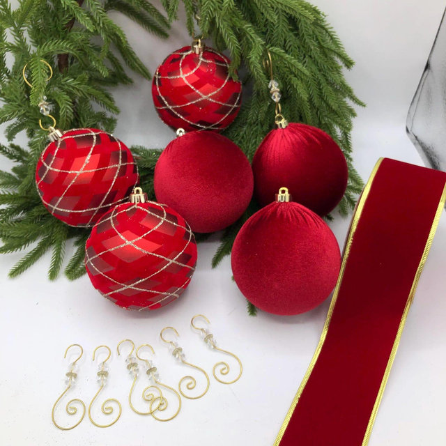 Red Velvet Ornaments Ball, Handmade Velvet Decor,Large Ornaments Ball,Red Velvet Ribbon,