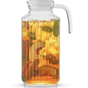 JoyJolt 60oz Glass Pitcher with Lid (2 Lids) - Beverage Serveware and Storage Container for Cold Drinks and Liquids. Juice Container, Water Jug, Fridge Pitcher for Iced Tea or Milk