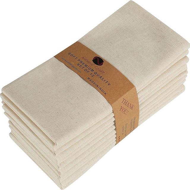 Cloth Napkins Cotton Linen Blend 12 Pack Natural Father's Day Special Premium Quality, Mitered Corners for Every Day Use Napkin Reusable Washable Pre Shrunk and Good Absorbency Ivory 18x18 Ivory