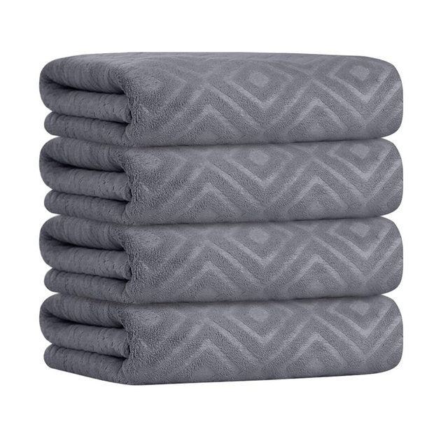 JML Towels, Pack of 4 Extra Large Bath Towel (30" x 60") - Absorbent Microfiber Bathroom Towels for Body, Adult, Hair, Yoga, Swimming, Grey Diamond Embossed