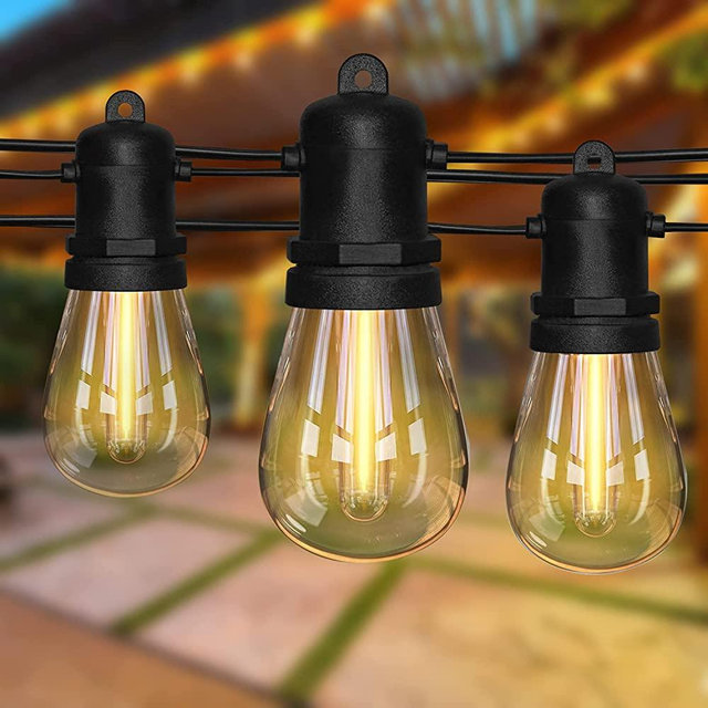 Goothy 48FT Outdoor Led String Lights Waterproof, S14 Commercial Patio Lights Dimmable with 16 Hanging Sockets, 17 Vintage Bulbs LED Porch String Lights Outdoor UL Listed for Bistro Backyard Market