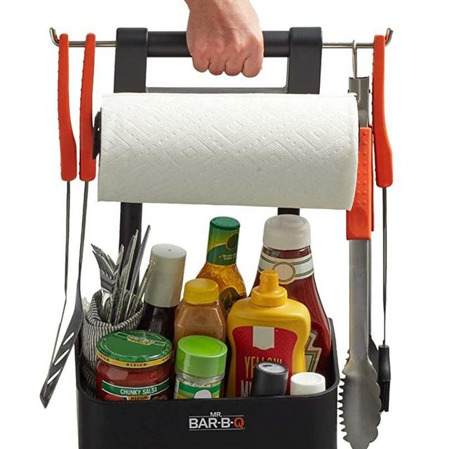 Mr. Bar-B-Q Adjustable Grilling Caddy | Store all your Grilling Accessories in One Place | Roller Towel Holder | Reduce Mess While Grilling