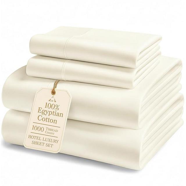 100% Egyptian Cotton King Size Sheets Set – Luxury 1000 Thread Count Ultra Soft & Durable Christmas Sheets King Size, Silky Sateen Weave, Snug Fit 15" Deep Pocket, Hotel Comfort at Home - Ivory