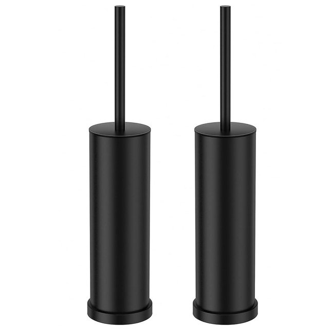 Black Toilet Brush and Holder Set，2 Pack Stainless Steel Heavy Duty Toilet Bowl Brush，Extra Long Handled Modern Toilet Cleaner Brush with Replaceable Head, Removable Inner Bowl, and Splash Protection