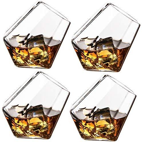 The Wine Savant Diamond Whiskey Glasses, Scotch, Bourbon or Wine Glasses, Set of 4 Old Fashion Elegant Spirits Glasses