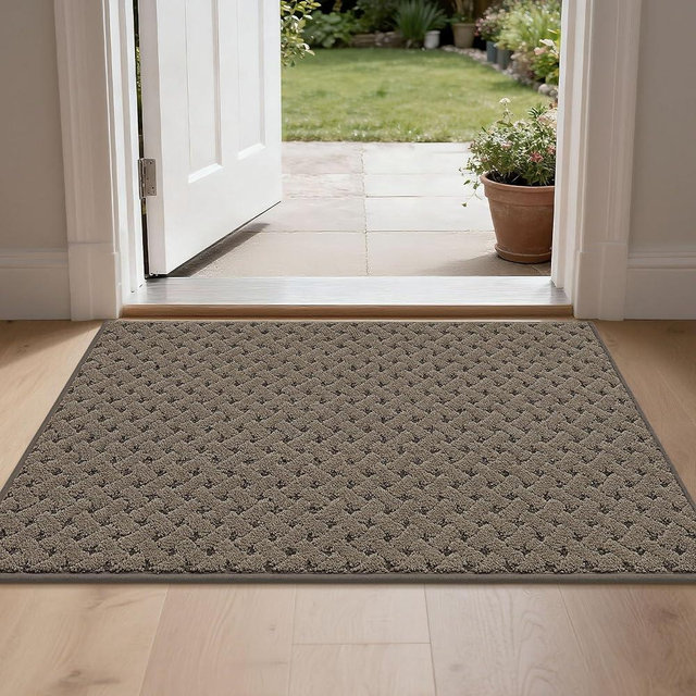 BEQHAUSE Dirt Trapper Door Mat Non-Slip Entryway Rugs Stain Resistant Absorbent Dog Doormats Woven-Look Washable Welcome Floor Doormat for Front Back Door, Muddy Wet Shoes & Paws, 24" x 36", Brown