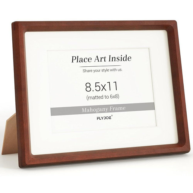 8.5 by 11 Picture Frame, USA-Sourced Natural Mahogany Wood Photo Frame with Tempered Glass, Handcrafted Rounded Corner 8.5x11 Wooden Frame Matted to 6x8 Photos, Diploma Certificate Document Frame
