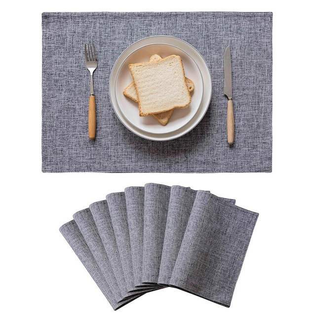 Home Brilliant Linen Placemats Set of 8 Heat Resistant Washable Placemats for Parties Buffet Dinner, 13 x 19 inches, Ash Grey
