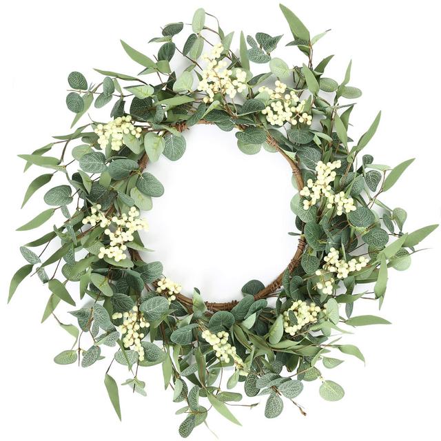 Pinkpum Eucalyptus Wreaths for Front Door Wreath Welcome Sign for Spring Summer Green Wreath, Home Porch Farmhouse Door Wall Window Party Decoration