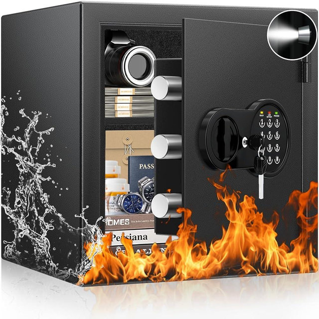 Mitlvge 2.0 Cuft Fireproof Safe Box, 35-Min Fire Resistant Home Safe with Digital Keypad & Spare Keys, Smart Alarm, Silent Mode, Fireproof Waterproof Security Safe with Removable Shelf