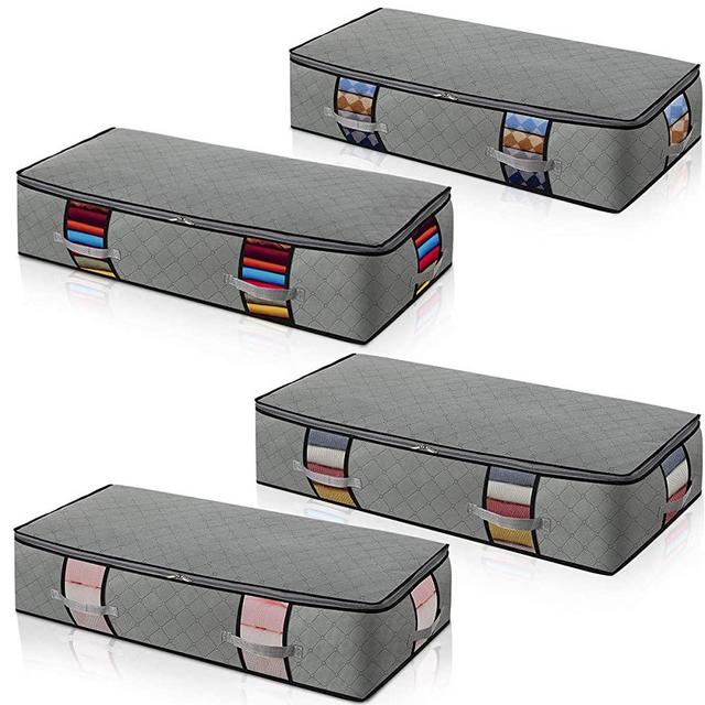 Extra Large Under Bed Storage Containers 4-pack Large Capacity Clothes Organizers Under The Bed Storage Bags for Bedding,Clothes,Blankets shoes Clear Window Grey