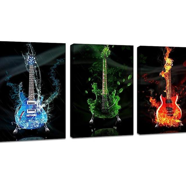DZL Art A40934 3 Panels Red&Green&Blue Guitar Wall Art Pictures Print On Canvas Painting Wall Art Paintings Wall Artworks Pictures for Home Office Bedroom Wall Decor