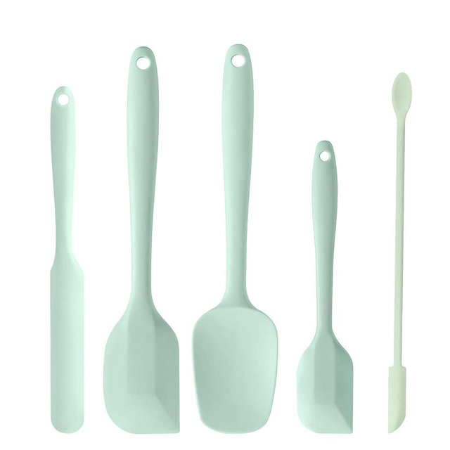 DUFEIMOY 5 Piece Mint Green Silicone Spatula Set, Heat Resistant Rubber Spatulas Set, Silicone Kitchen Utensils Set Dishwasher Safe for Nonstick Cookware