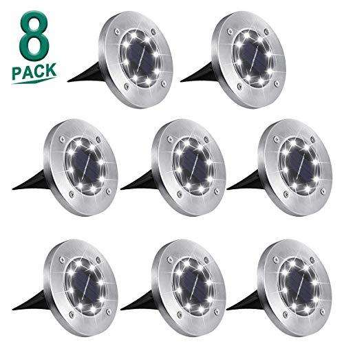 Aogist Solar Ground Lights,8 LED Garden Lights Waterproof Patio Outdoor Light with Light Sensor for Lawn,Pathway,Yard,Driveway,Step and Walkway (8 Pack White)