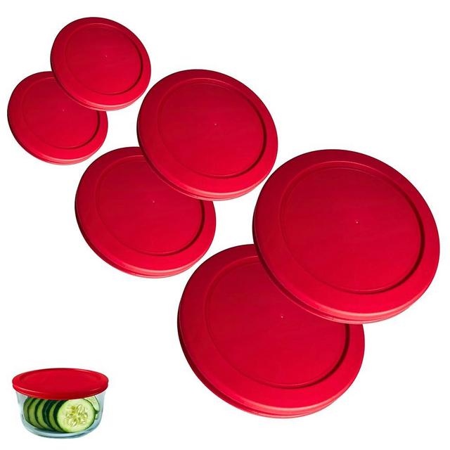 1, 2 & 4 Cup Red Replacement Lids/Covers for Pyrex, Anchor Hocking & KlareWare Storage Bowls *Lids Only Glass Container Not Included* (6 Pack *Two of Each Size*)
