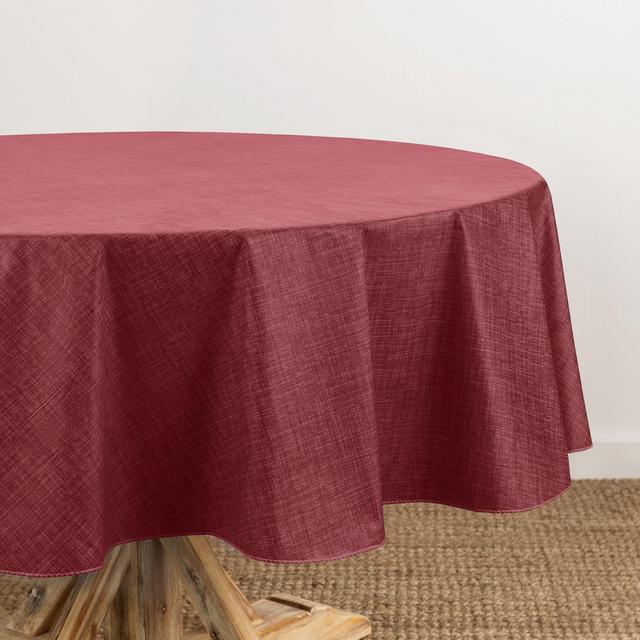 Monterey Linen Texture Vinyl Indoor/Outdoor Tablecloth - Brick - 84x60 Oval - Elrene Home Fashions
