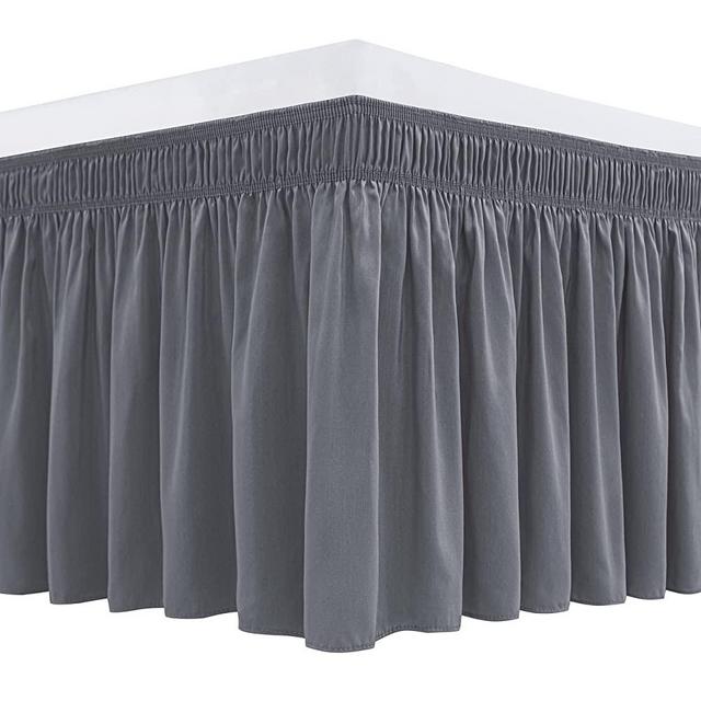 Biscaynebay Wrap Around Bed Skirts for King & Cal King Beds 18 Inches Drop, Dark Grey Elastic Dust Ruffles Easy Fit Wrinkle & Fade Resistant Silky Luxurious Fabric Solid Machine Washable