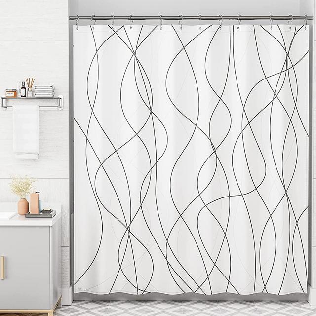 AmazerBath Shower Curtain, Abstract Grey Striped Fabric Shower Curtain Set with 12 Shower Curtain Hooks, Rustic Cloth White Shower Curtain, Western Farmhouse Bathroom Shower Curtain Sets, 72x72 Inches