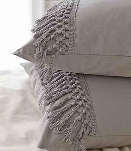 Flber Pillowcases Gray Tassel Sham Cotton Pillow Covers,Set of 2 (18.9in x29.1in) (Gray Queen)