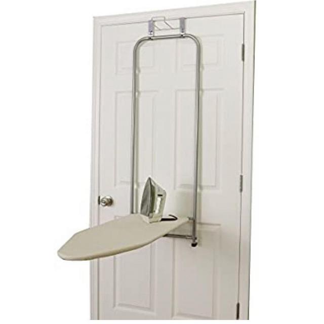 Household Essentials 144222 Over The Door Small Ironing Board With Iron Holder | Natural Cotton Cover